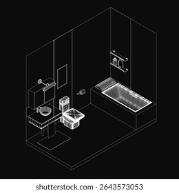 A black and white line drawing of a bathroom interior featuring a central sink with a tap and mirror, a bathtub to the right, and visible walls in the background.