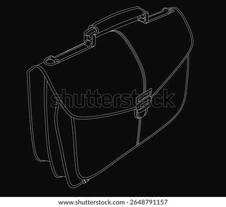 A black and white line drawing of a briefcase on a black background, outlined in crisp white for a clean and minimalist look. The simple yet elegant design highlights the suitcase's shape