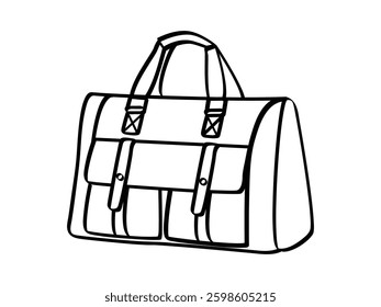 Black and white line drawing of a business briefcase with handles in a minimalist style