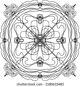Black and white line drawing by hand in vector pattern