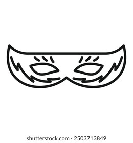 Black and white line drawing of a carnival mask with feathers, evoking mystery and celebration