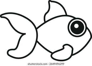 Black and white line drawing of a cartoon fish with large round eye, smooth curved fins, and simple tail, depicted in a clean minimalist style on a neutral background.