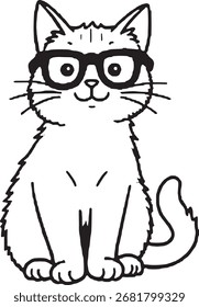 Linha preta e branca desenho de um gato usando óculos