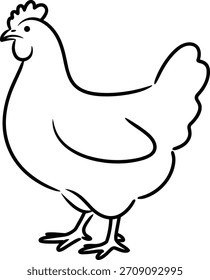 Desenho de linha preto e branco de um pássaro galinha