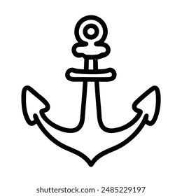 Black and white line drawing of a classic anchor. Vector illustration