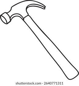 A black and white line drawing of a claw hammer, angled on a white background, ready for coloring or design.