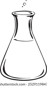 black and white line drawing of a clear glass beaker with a round shape a wide mouth and a small opening at the top depicting a scientific laboratory instrument.