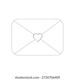 Black and white line drawing of a closed envelope with a heart-shaped seal. Ideal for Valentine s Day crafts, coloring pages, and romantic-themed designs