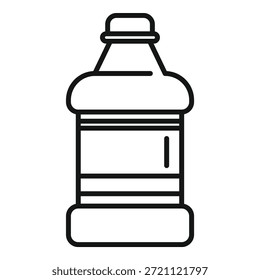 Dibujo de línea en blanco y negro de una botella de agua de plástico cerrada, adecuada para iconos e infografías