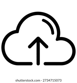 Black and white line drawing of a cloud with an upward arrow inside