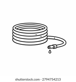 Black and white line drawing of a coiled hose with dripping nozzle