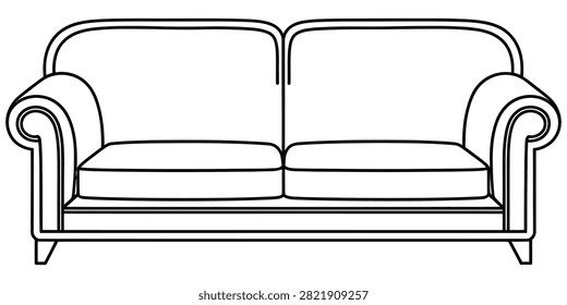 Black and white line drawing of a comfortable two seater sofa illustration Vector, illustration