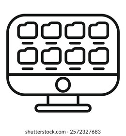 Black and white line drawing of a computer monitor displaying rows of file folders