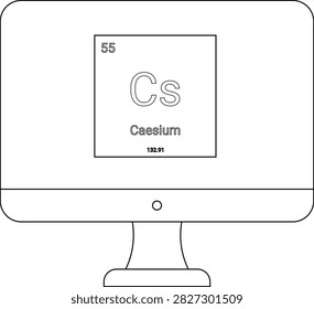 A black and white line drawing of a computer monitor displaying the periodic table element symbol Cs for Caesium