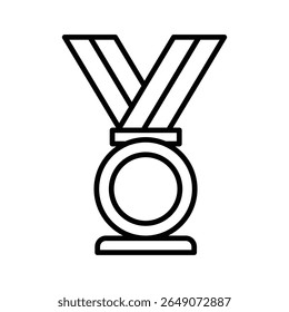 A black and white line drawing depicts a medal hanging from a ribbon, presented in minimalist style and suitable for use in awards or achievement-related designs.