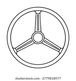 A black and white line drawing depicts a steering wheel against a