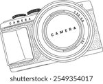 Black and white line drawing of a digital interchangeable lens camera with a 37mm lens diameter.