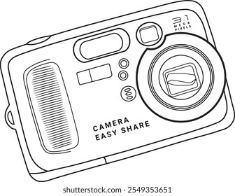 Black and white line drawing of a digital camera, 3.1 megapixel resolution.