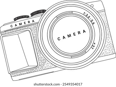 Black and white line drawing of a digital interchangeable lens camera with a 37mm lens diameter.