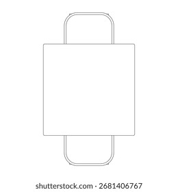 Desenho de linha preto e branco de uma mesa de jantar com banquetas na vista superior, esboço de móveis monocromáticos mínimos.