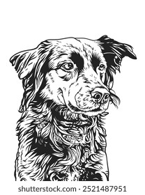 Black and white line drawing of a dog's head.