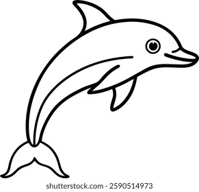  a black and white line drawing of a dolphin leaping gracefully silhouette vector art