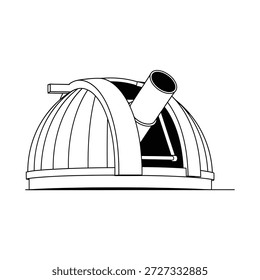 Desenho a preto e branco de uma cúpula observatório com telescópio astronomia ciência