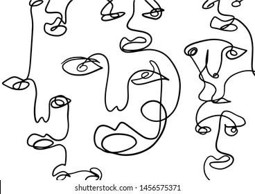 Black White Line Drawing Face Cubism Stock Vector (Royalty Free) 1456575371