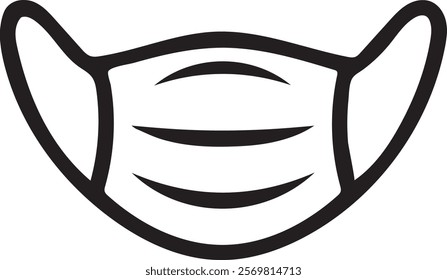 black and white line drawing of a face mask.