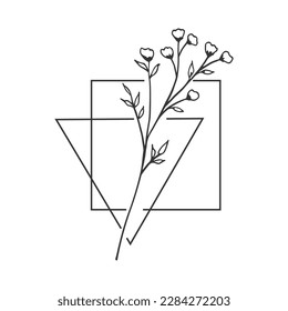 Black and white line drawing of a flower with a triangle in the center.