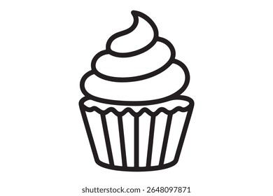 Um desenho de linha preto e branco de um bolo de cupcake congelado