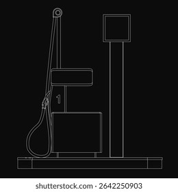 A black and white line drawing of a gas pump with a hose, featuring clean vector-style details and a dark background. The illustration has a retro feel, perfect for fuel-related designs or station.