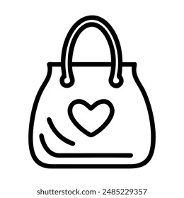 Dibujo en blanco y negro de un bolso de mano con un corazón. Ilustración vectorial