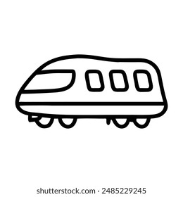 Black and white line drawing of a high speed train. Vector illustration