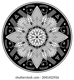 Black and white line drawing, Indian motifs