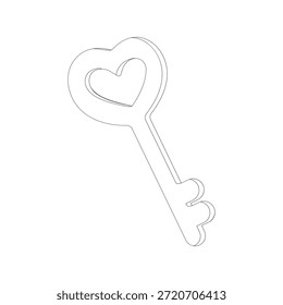 Black and white line drawing of a key with a heart-shaped bow. Perfect for Valentine s Day crafts, coloring pages, and romantic-themed designs
