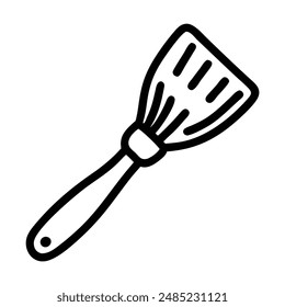 Black and white line drawing of a kitchen spatula. Vector illustration