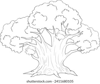 Dibujo de línea blanca y negra de un árbol grande