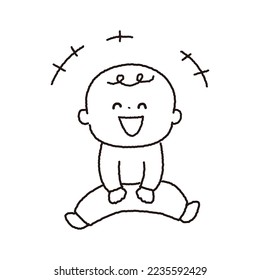 black and white line drawing of a laughing baby.