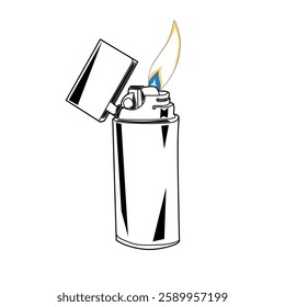 A black and white line drawing of a lighter