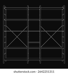 Black and white line drawing of a modern bookcase with four sturdy shelves, ideal for organizing books, magazines, and decor. The sleek design complements any room while offering functional storage.