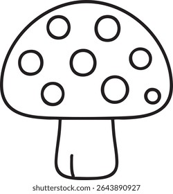 A black and white line drawing of a mushroom with spots on its cap and a thick stem.
