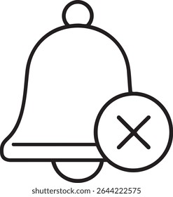 Um desenho a preto e branco de uma campainha de notificação com um símbolo mudo, indicando que as notificações estão desativadas.