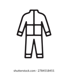 Black and white line drawing of a one-piece garment with long sleeves and legs.