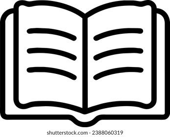 Black and white line drawing of an open book with visible lines of text