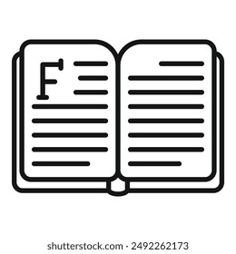 Dibujo en blanco y negro de un icono de libro abierto, aislado sobre un fondo blanco