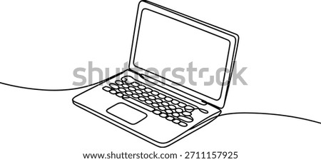 Black and white line drawing of an open laptop computer