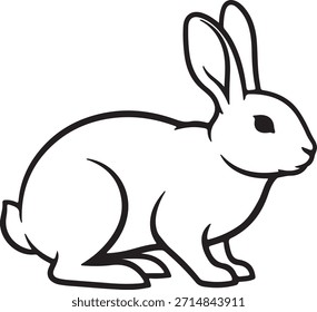 Dibujo de línea en blanco y negro de un conejo aislado sobre un fondo transparente