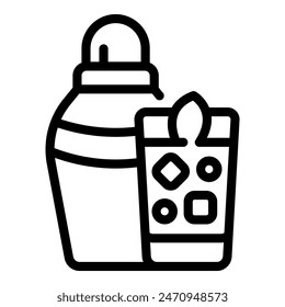 Black and white line drawing of a reusable water bottle next to a cozy campfire