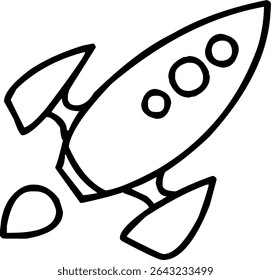 Black and white line drawing of a rocket with flame trail, symbolizing launch or startup.